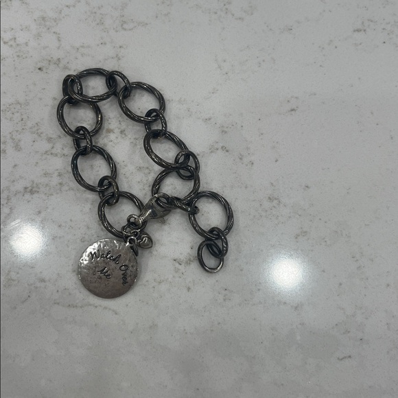 Chunky Black Chain Bracelet with Silver Pendant - Picture 2 of 2